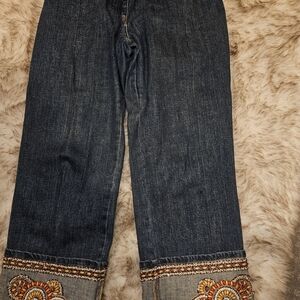 Cache Dark Blue Embroidered Ankle Jeans